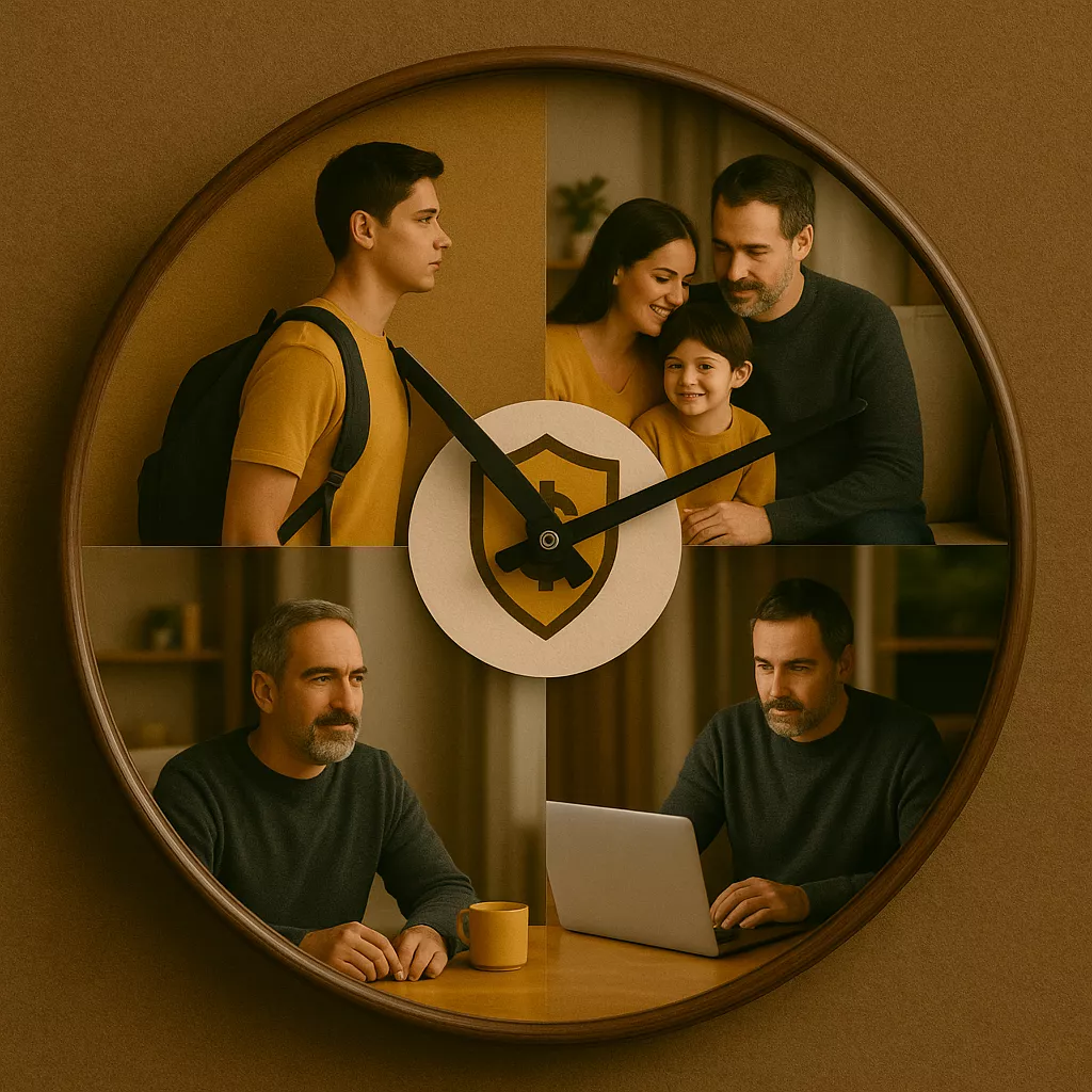 reloj con imágenes de familia y tecnología simbolizando protección digital