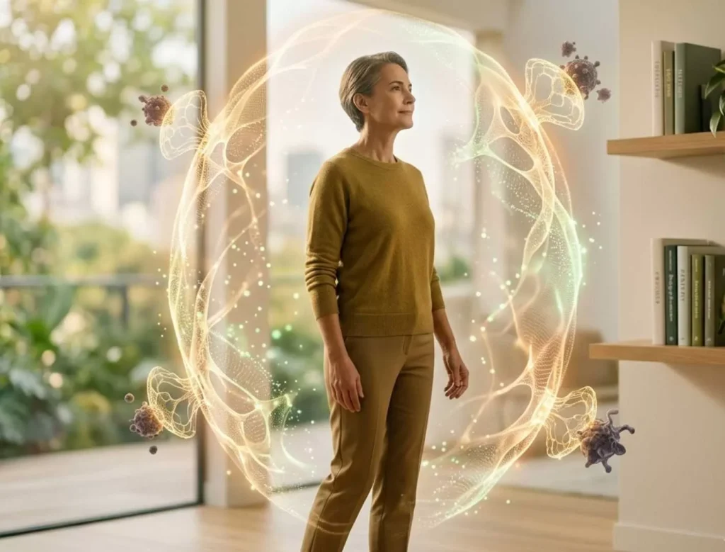 Representación visual de la inmunoterapia y protección médica en pólizas de seguros contra el cáncer.